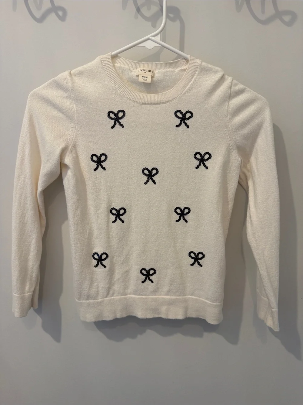 Crewcuts Ivory Knit Sweater with Black Bow Accents